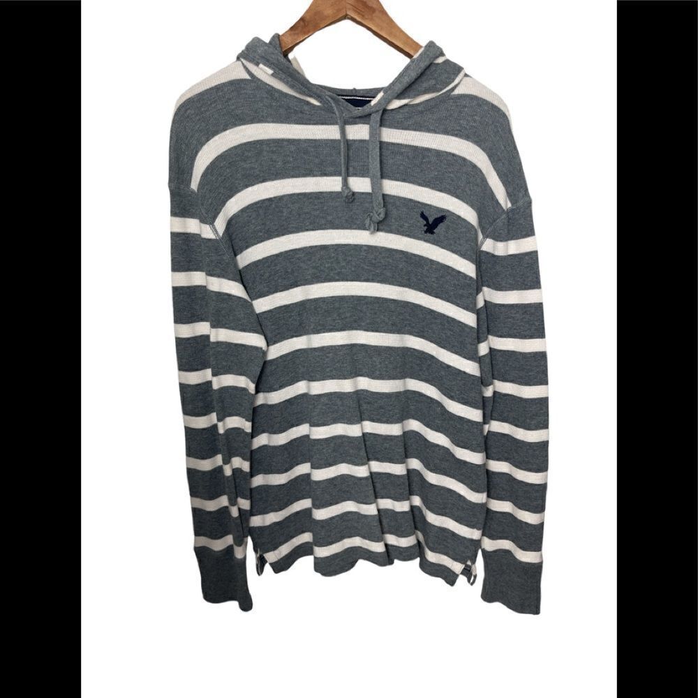 AMERICAN Eagle vintage fit grey and white long sleeve hooded sweater medium